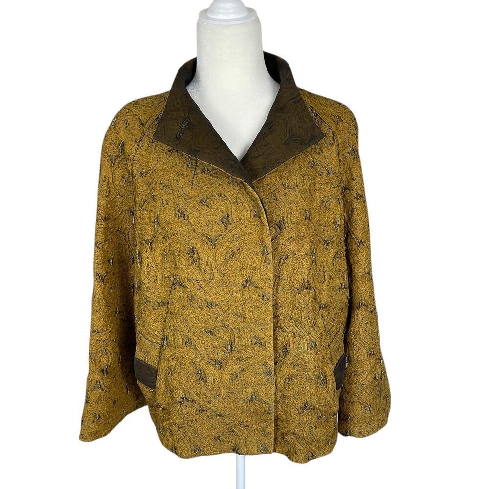 Rena Lange Silk Blend Brocade Paisley Swing Jacket Size Large Lagenlook Artsy - Picture 2 of 13